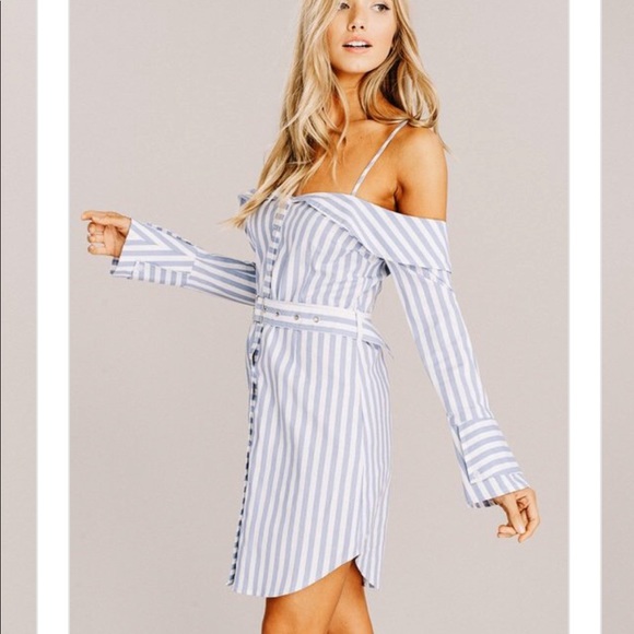 Striped Shirt Dress-BLUE/WHITE - Picture 3 of 5